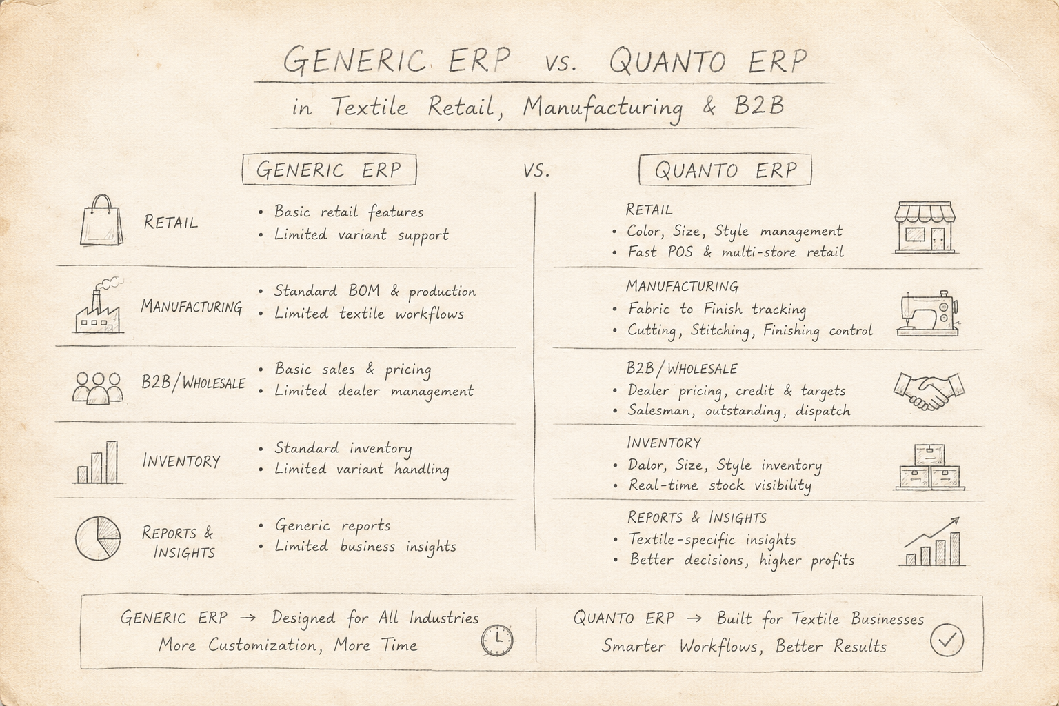 Generic ERP vs. Quanto ERP: Why Textile Businesses Need More Than a One-Size-Fits-All Solution